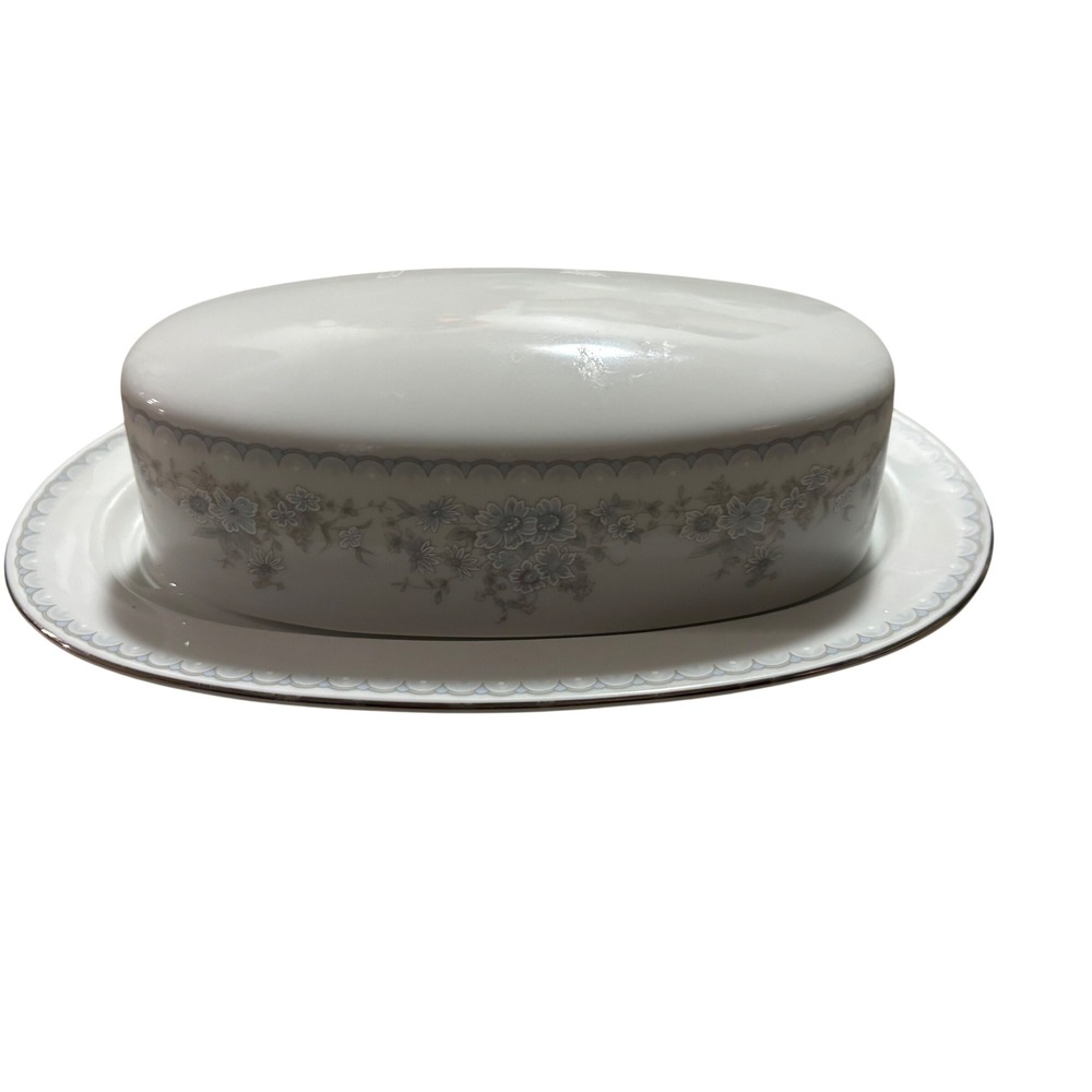 VTG Johann Haviland‎ Bavaria Butter Dish with Lid Floral Blue Scalloped Edge